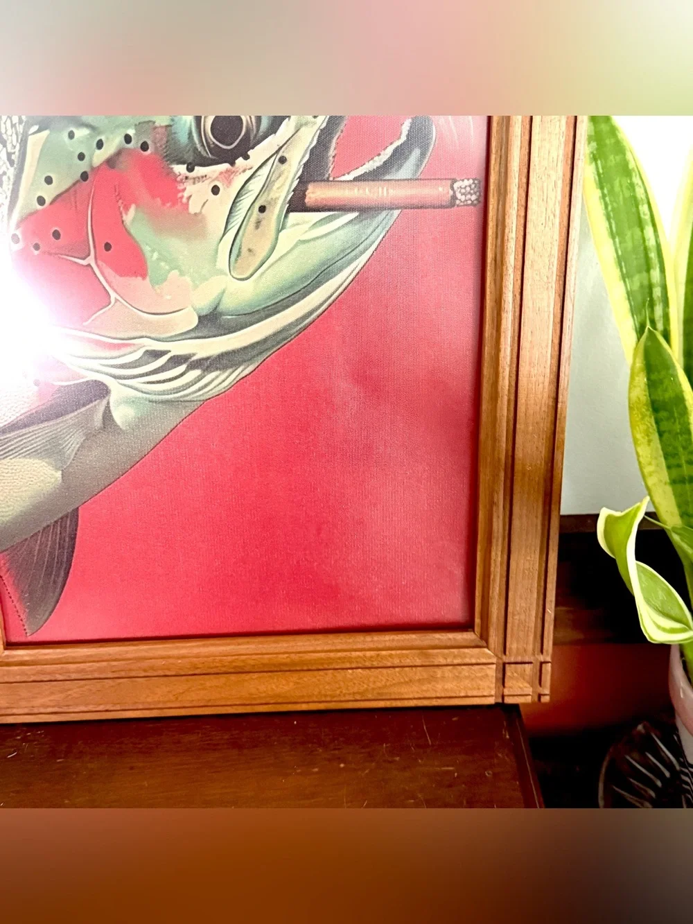 Trout Fish Smoking a Cigarette Vintage Style Canvas Wall Art Print Wood Framed